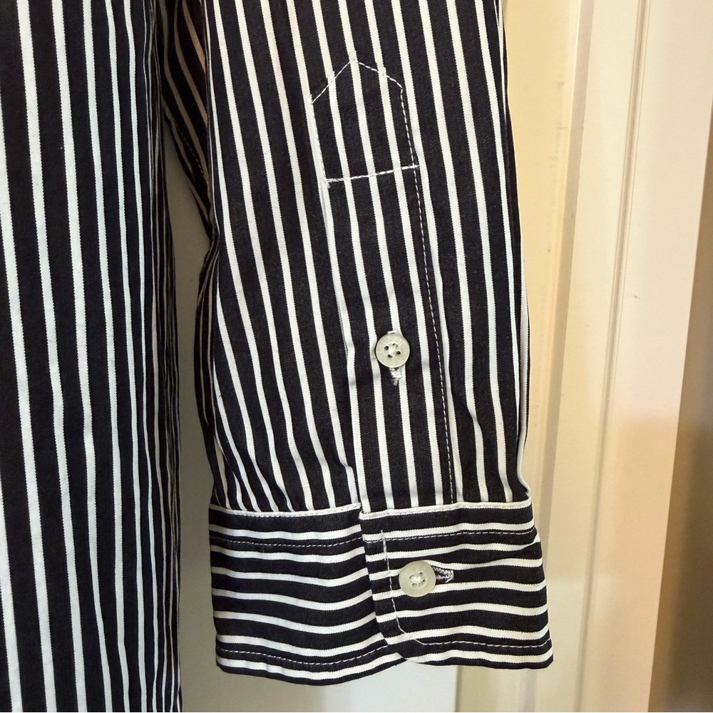 Ralph Lauren Women’s Black White Striped Long Sleeve Button Up Shirt Size XL - Picture 5 of 9